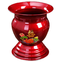 Old-fashioned spittoon red offspring bucket iron wedding dowry portable with lid bride dowry enamel old man chamber pot urine bucket