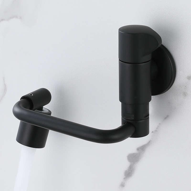 Balcony Mop Pool Tap Full Copper Entry Wall Type Single Cold Universal Folding Mechanical Arm Rotatable Laundry Pool Black-Taobao