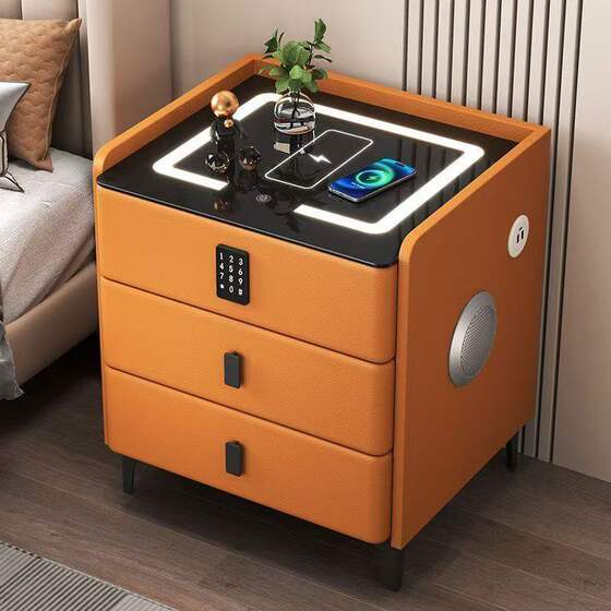 Smart bedside table solid wood 2025 new multi-functional bedroom bedside table simple modern light luxury high-end sense with lock