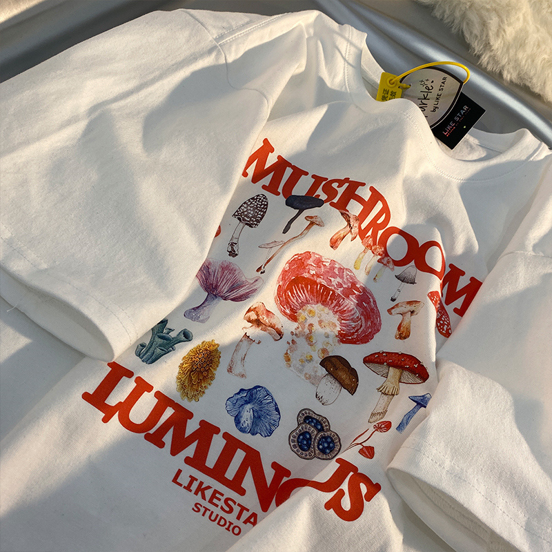 Plus Size 150kg Mushroom High Street 2024 New Summer Korean Style Pure Cotton Short-Sleeve T-Shirt Women's Top ins Trendy