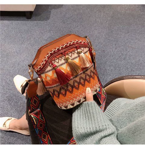 Брендовая сумка через плечо, этнические бретели, сумка на одно плечо с кисточками, этнический стиль