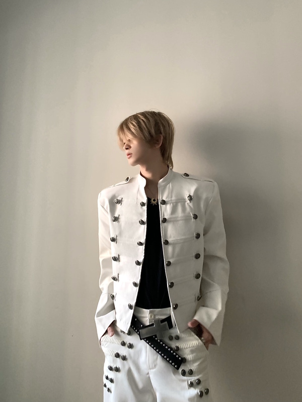 Jichuan Yep Autumn Napoleon Epaulettes Court-Style White Stand-Up Collar Double-Breasted Short Jacket for Men and Women