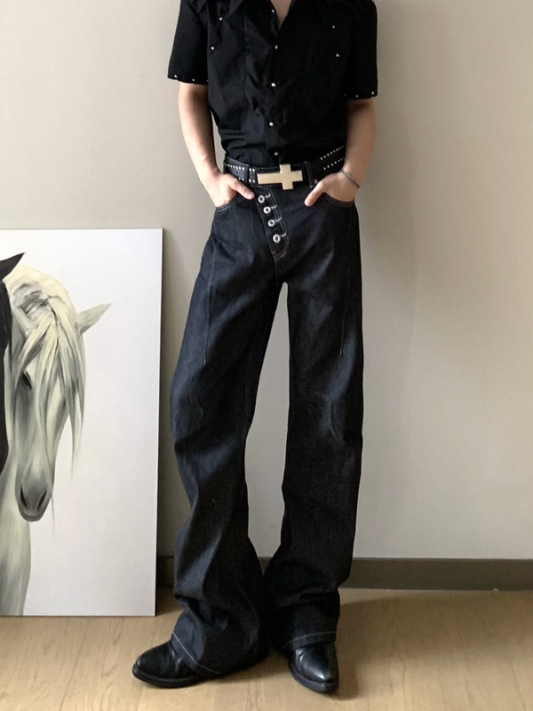Jichuan Yep Original Denim Bias-Cut Five-Button Blue 14.5oz Jeans Unisex Straight-Leg Slimming Pants