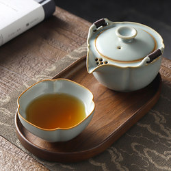 Ru Kiln Hand-Held Pot Anti-Scalding Ceramic Teapot Large-Capacity Kung Fu Tea Set Travel Teapot Outdoor Quick Cup