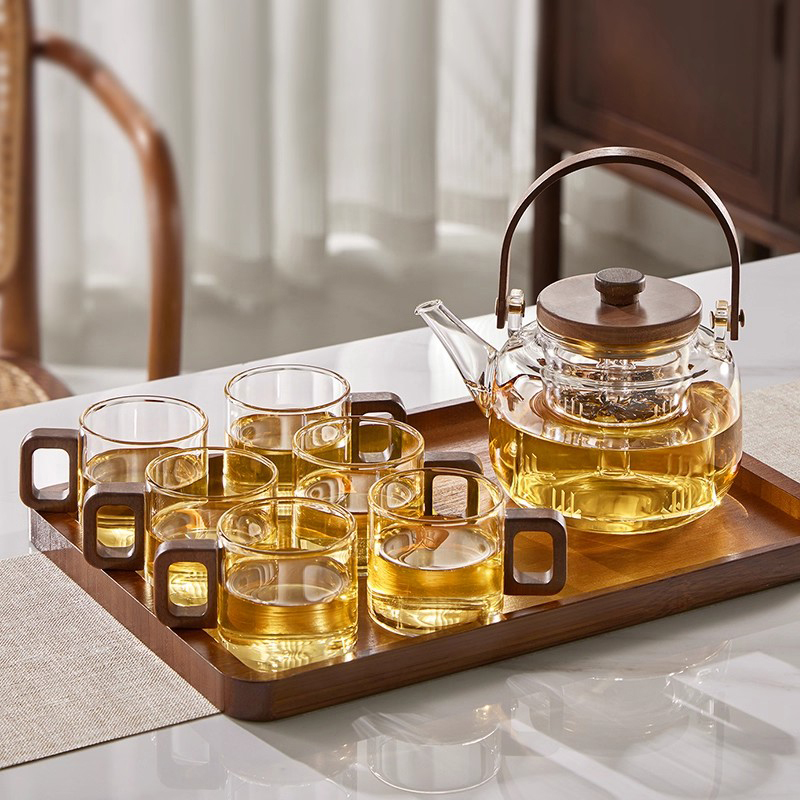 German Glass Tea Cup Set, Minimalist High-Temperature Resistant Glass Teapot, New Chinese-Style High-End Tea Set for Home Use, Gift Box Set