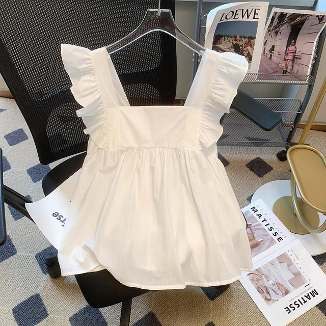 French-Style Korean Summer New Flutter-Sleeve Top for Women, High-End Ruffled Slim-Fit Doll Collar Sweet Blouse French-Style Korean Summer New Flutter-Sleeve Top for Women, High-End Ruffled Slim-Fit Doll Collar Sweet Blouse