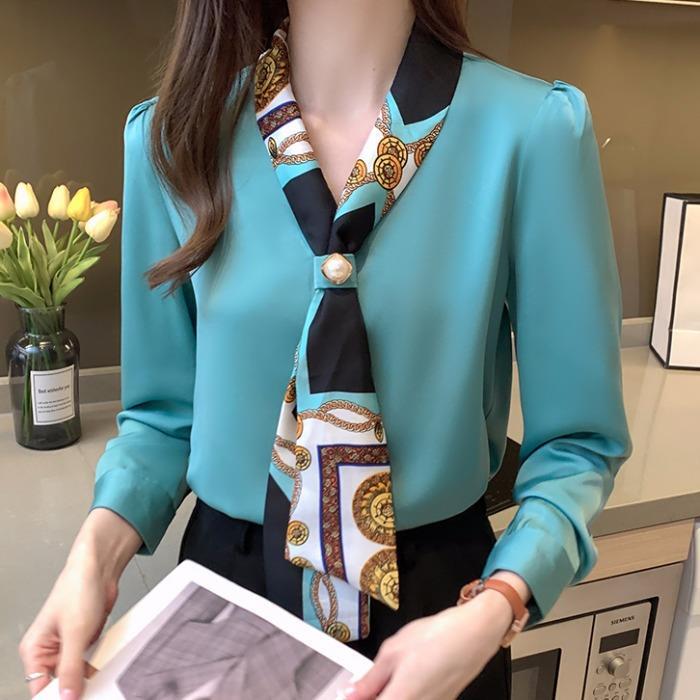 2026 Spring and Autumn New Design Niche V-Neck White Shirt Long Sleeve Top Elegant Tie Professional Shirt for Women