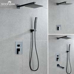Copper concealed embedded wall shower set invisible embedded box mixing valve hotel bath ceiling shower square