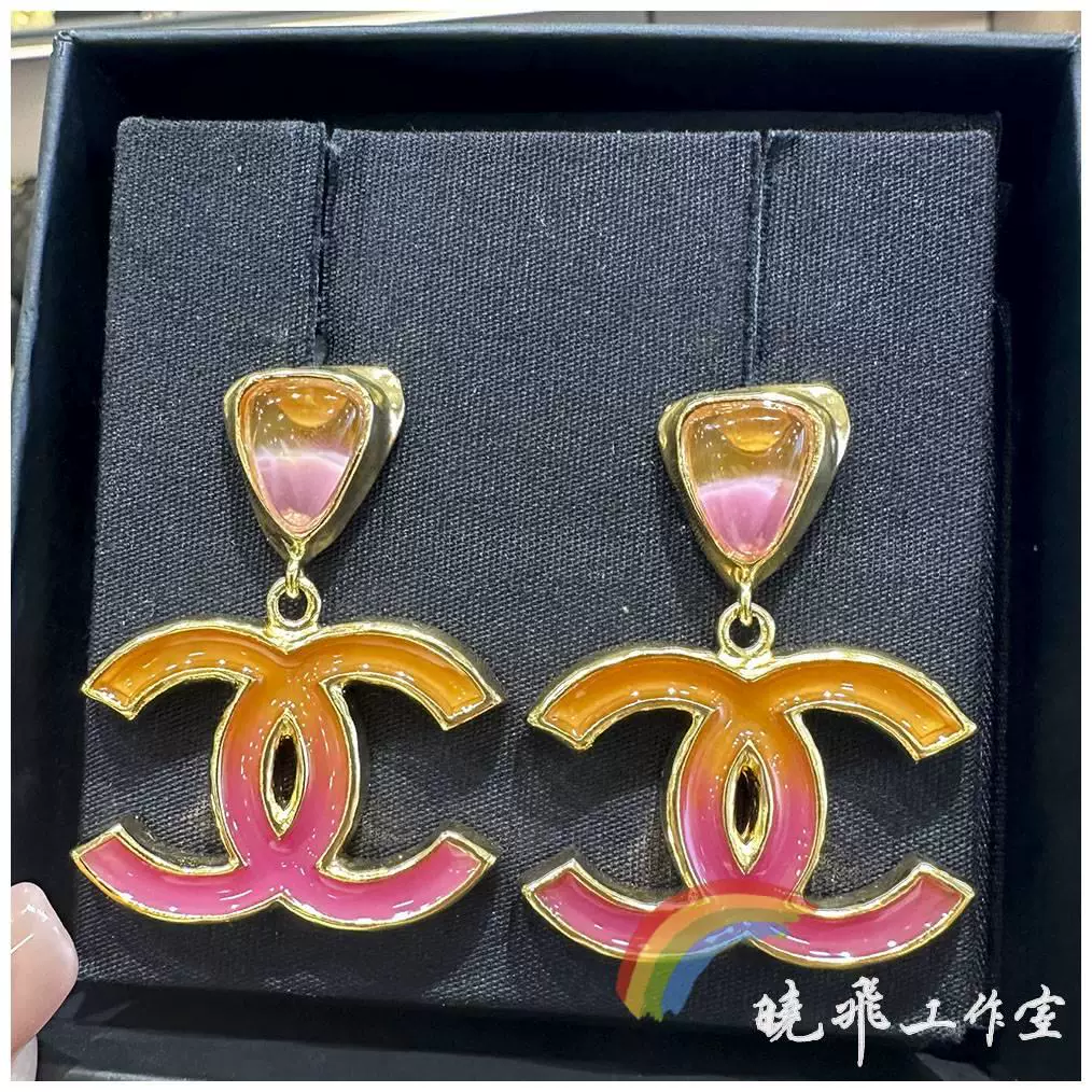 Кольца Chanel, сережки фуксия, эмаль, новая коллекция, градиент