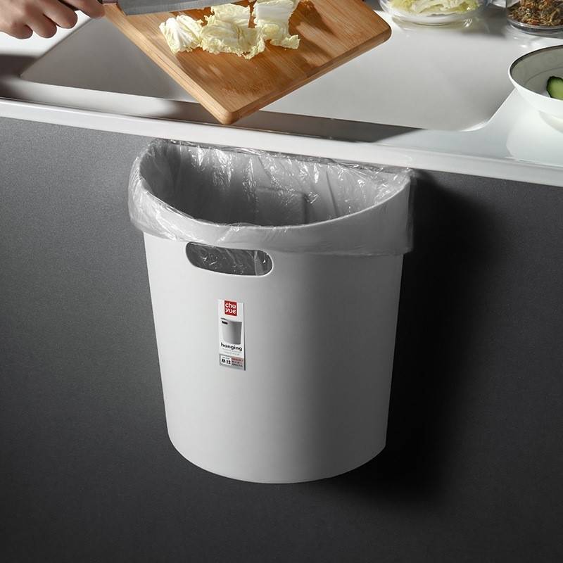 Japanese-Style Kitchen Cabinet Door-Mounted Trash Can for Home Use in Bathroom and Bedroom, Creative Semi-Circular Cabinet Wall-Mounted Waste Paper Bin