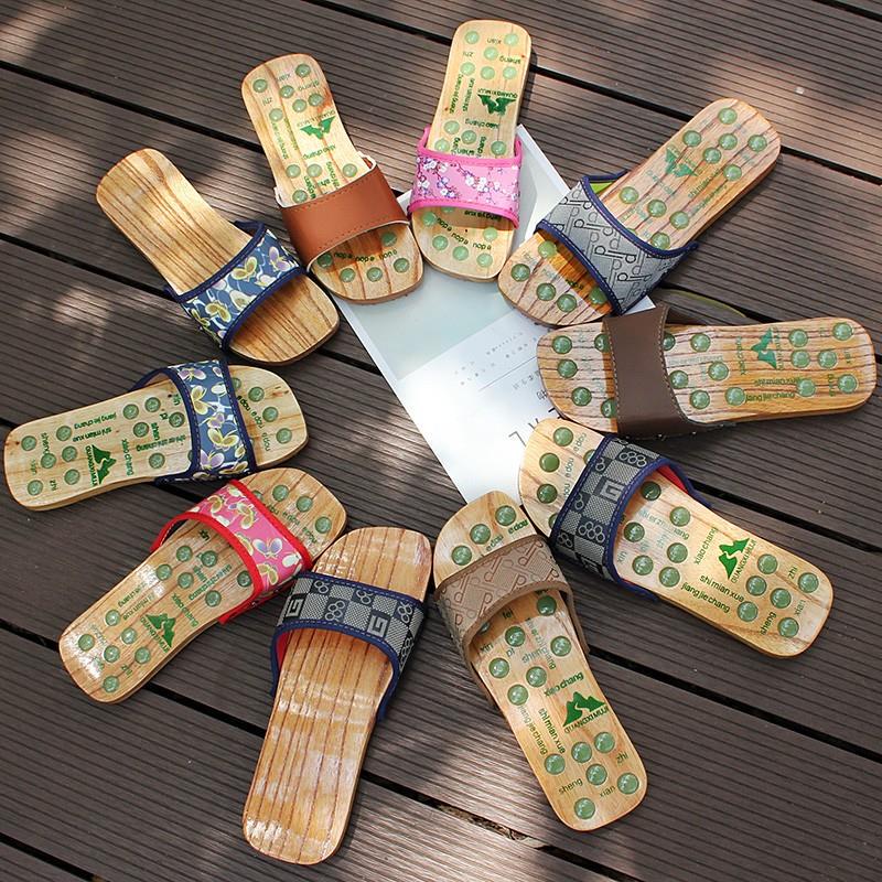 Wooden Slippers for Men, Casual Clogs, Chinese Style Couple's Wooden Shoes, Women's Summer Wooden Shoes, Foot Acupoint Massage Slippers