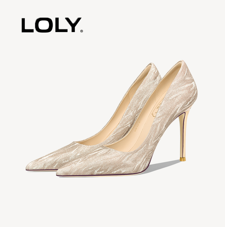 Loly Wedding Shoes Champagne Gold Crystal Dress Shoes Stiletto Pointed Toe Air Cotton High Heels Can Be Worn Daily Without Tiring the Feet