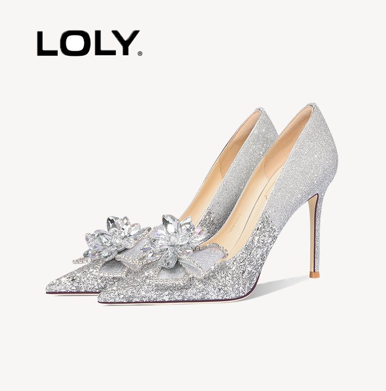 LOLY crystal shoes, high heels, fairy-like pointed toe stilettos, airy wedding shoes, Valentine's Day gift for girlfriend, Qixi Festival gift.