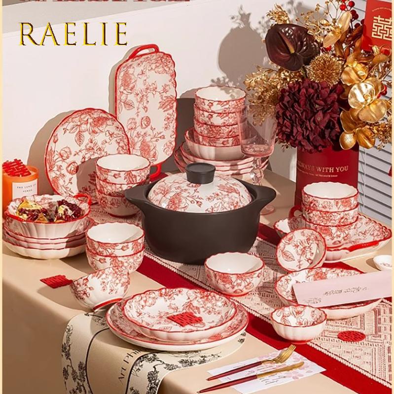 Raelie Bowl and Plate Set for Home Use, New Housewarming, Wedding Gift, New Style Ceramic Bowls, Plates, Tableware, Bowls, Chopsticks, and Cutlery