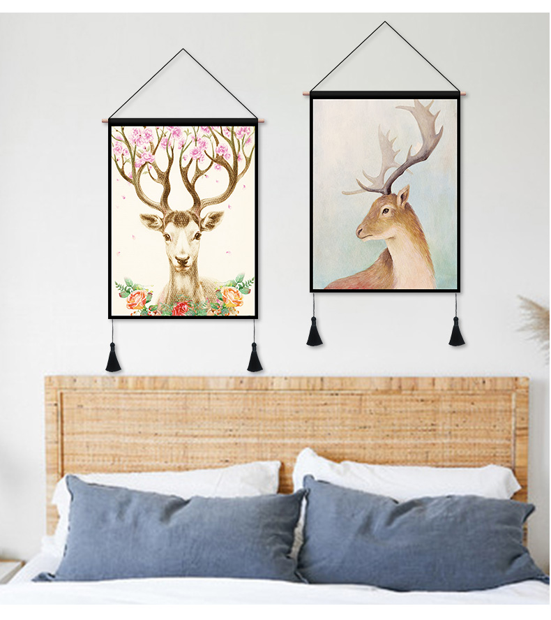 Phòng khách Bắc Âu phòng ngủ đơn giản elk gió treo vải cotton và tấm thảm lanh minh họa tấm thảm miễn phí đấm không khí trang trí bức tranh - Tapestry thảm treo tường trang trí phòng ngủ