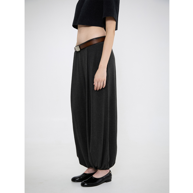Cimbreyoo Knitted Stretchy Cloud-Like Pleated Jogger Wide-Leg Pants Gray/Black