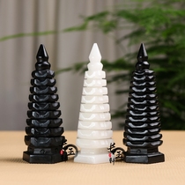 Natural white jade obsidian Wenchang Tower decorations 9th floor 13th floor desk living room office desktop decorations