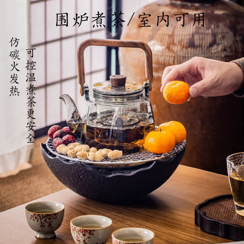 Surround Furnace Cooking tea Home Indoor heating Baking Tea Plug-in Electric Pottery Oven Cooking Tea Stove Cooking Tea Stove Glass Teapot Suit-Taobao