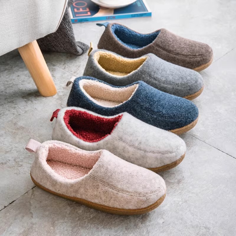 Japanese-Style Home Cotton Slippers for Women, Closed Heel, Warm, Couple's Autumn and Winter Thick-Soled Non-Slip Rubber Sole, Silent Indoor Home Use
