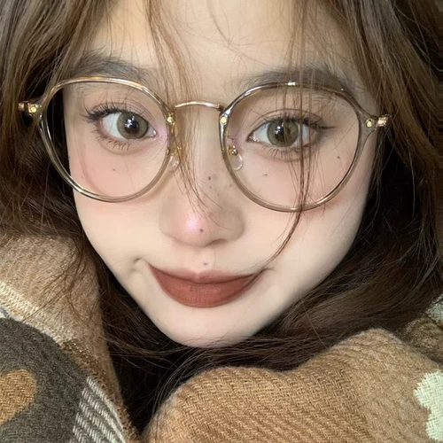 Ультра -чайные чайные зеленые очки коробка женская высококачественная сенсора с миопией круглой рамы Большое лицо -тонкая плоская фотосинтомия декоративная зеркальная рама