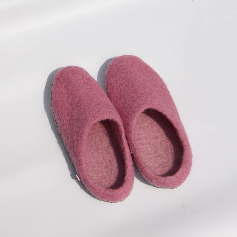 Welfare Offer: No Returns, No Exchanges. Big Sheep Ready-Made Nepalese Handmade Wool Felt Slippers, Pink, for Home Warmth