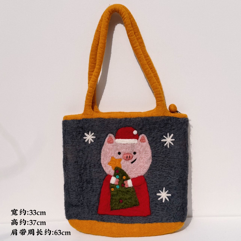 Daiyangyang In-Stock Nepalese Handmade Wool Felt Bag Snowflake Christmas Piglet Handbag Tote Bag Gift Cartoon