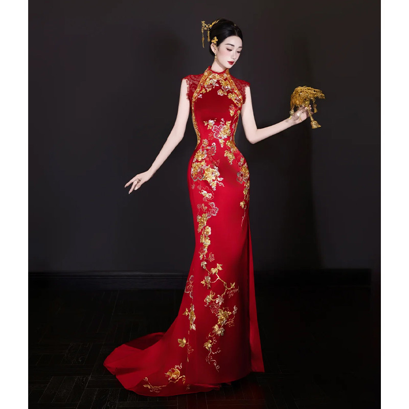 New Chinese-Style Bridal Wedding Toast Dress, Engagement Dress, 2026 New Heavy Embroidery Cheongsam, Morning Gown, Toast Dress, Homecoming Dress New Chinese-Style Bridal Wedding Toast Dress, Engagement Dress, 2026 New Heavy Embroidery Cheongsam, Morning Gown, Toast Dress, Homecoming Dress