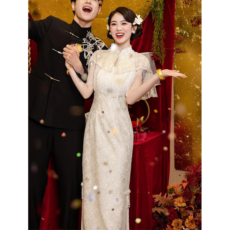 Новый китайский стиль, улучшенное платье для тостов на помолвку невесты cheongsam, высококлассное чувство национального стиля, регистрация сертификата, халат, платье
