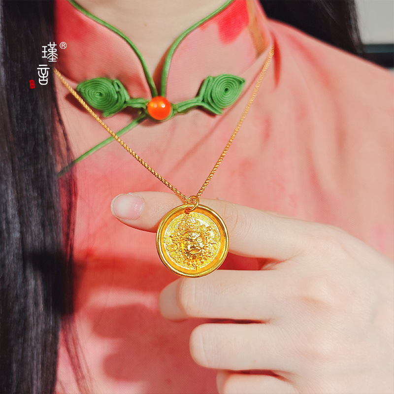 24K Gold-Plated High-End DIY Accessory Yellow God of Wealth Necklace for Good Luck and Wealth, Sweater Chain for Women