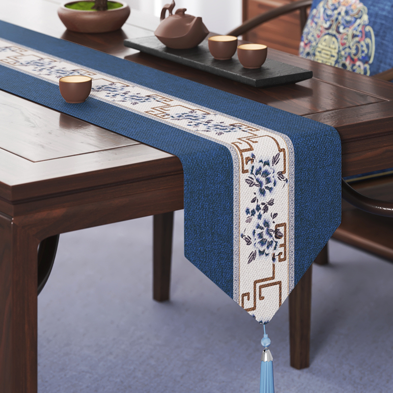 New Chinese-Style Zen Table Runner, Chinese-Style Waterproof Tea Mat, Tea Table Cloth, Long Strip Tea Tablecloth, Tea Table Fabric