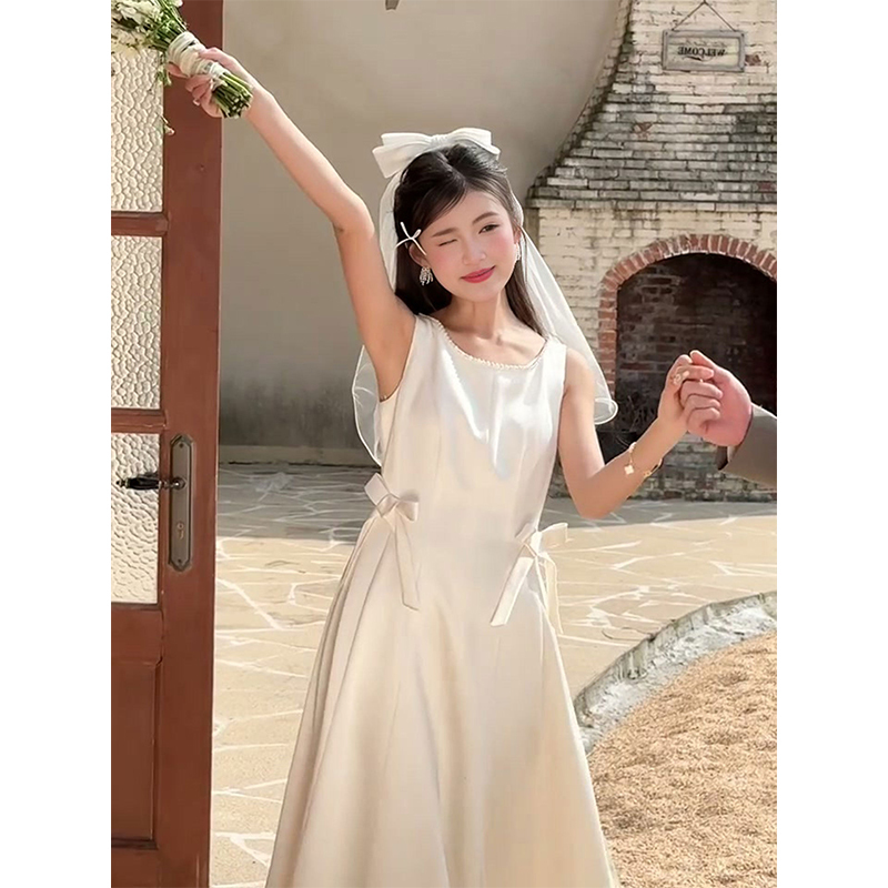 White Engagement Dress, Bride's Wedding Light Wedding Dress, Morning Gown, Birthday Coming-Of-Age Ceremony, Petite Person Getting Married Registration White Dress