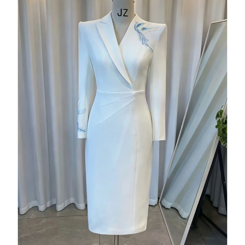 White Long-Sleeve Host Gown 2026 New Model High-End Formal Occasion Suit Dress Broadcast Art Exam Performance Outfit White Long-Sleeve Host Gown 2026 New Model High-End Formal Occasion Suit Dress Broadcast Art Exam Performance Outfit