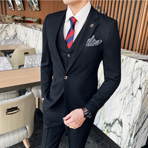Photo studio suit suit suit suit mens three-piece set Korean version of slim suit groom wedding dress