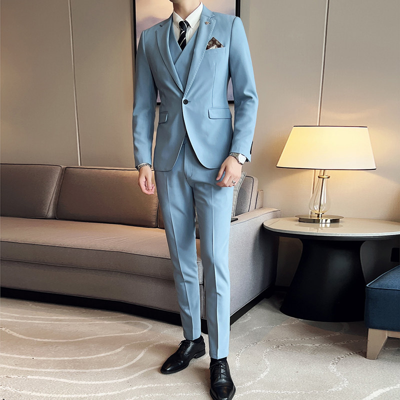 Autumn groom wedding dress suit three-piece men's Korean version of the self-cultivation best man host suit suit photo studio tide