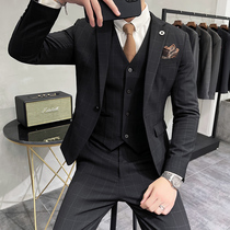 British groom suit suit mens three-piece casual business formal dress slim wedding dress plaid suit man