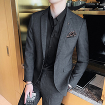 Suit suit men Korean version of slim hair stylist small suit jacket British business casual formal dress two-piece set