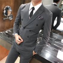 Double-breasted suit mens suit Wedding groom dress Korean slim mens casual suit business formal suit trend