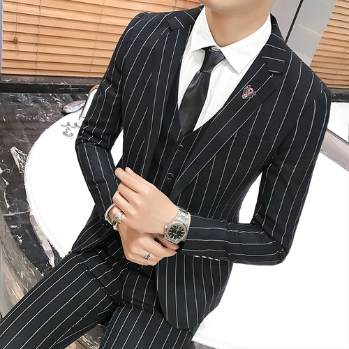 Мужской комплект в английском стиле, пиджак классического кроя, свадебное платье, в корейском стиле, 3 предмета, облегающий крой