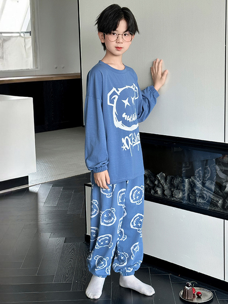 Cotton Boys' Pajamas for Spring and Autumn, Pure Cotton Long-Sleeved Plus-Size, Suitable for Wearing Outside, Autumn Style, Youth Student Loungewear — 2