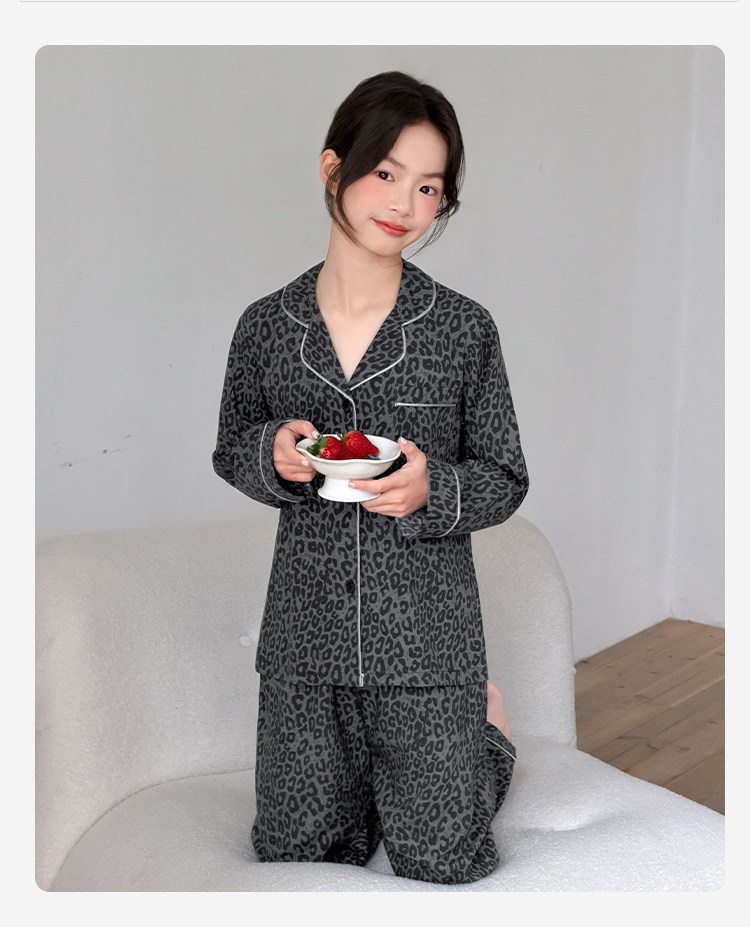 Girls' Retro Autumn-Summer Modal Woven Pajamas, Long-Sleeve Cardigan, Home Wear Set for Older Children and Students — 14