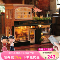 Christmas diy cottage Villa Coffee Tour Handmade assembly house model dollhouse Creative Birthday gift