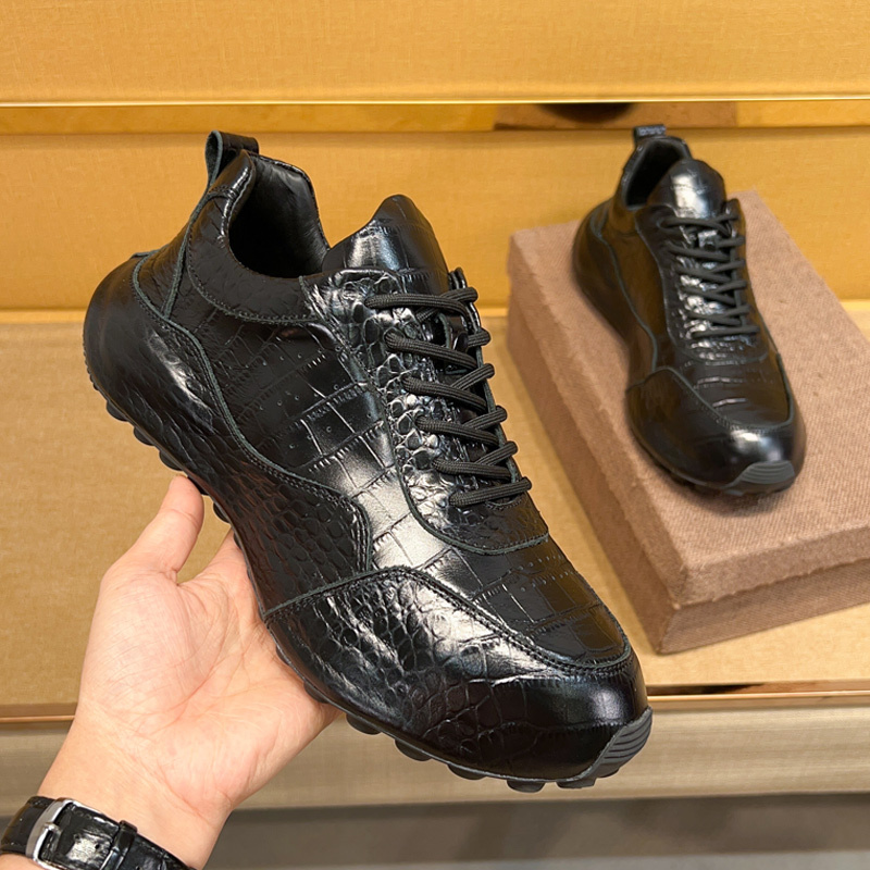 High-End Cowhide Crocodile Pattern Dad Shoes for Men, Casual and Versatile, ins Trendy Shock-Absorbing Trendy Brand High-End Genuine Leather Sneakers