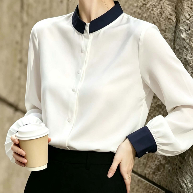 French-Style Light Luxury Color-Blocked Long-Sleeve Shirt for Women, 2026 Early Autumn New Model, Trendy and Unique Slim-Fit Top French-Style Light Luxury Color-Blocked Long-Sleeve Shirt for Women, 2026 Early Autumn New Model, Trendy and Unique Slim-Fit Top