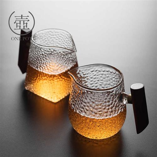 The Japan-style wood brings the glass justice cup side to the heat-resistant thickened sub-tea-ware Home Hammering Large Number of Tea Tea Sea Tea Set Accessories-Taobao