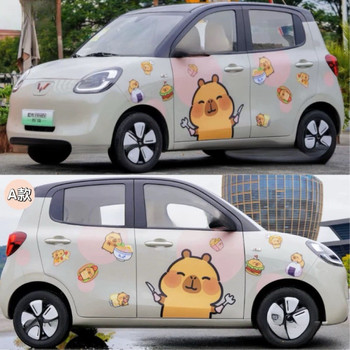 Suitable for the New Wuling Hongguang Four-Door Version Mini Car Stickers, Cartoon Cute Capybara Body Stickers Decoration