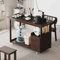 Mobile small tea table solid wood household tea cart kettle integrated tea cabinet with wheel tea kung fu side table tea tray