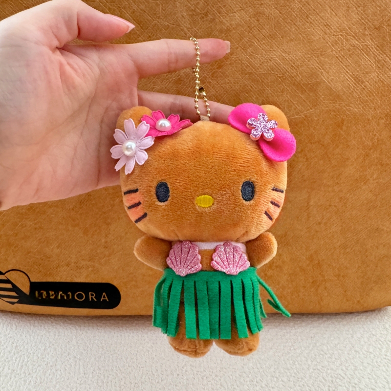 Hawaiian Black Leather Pearl Cherry Grass Skirt Kitty Bag Pendant Hello Kitty Kt Doll Ornament