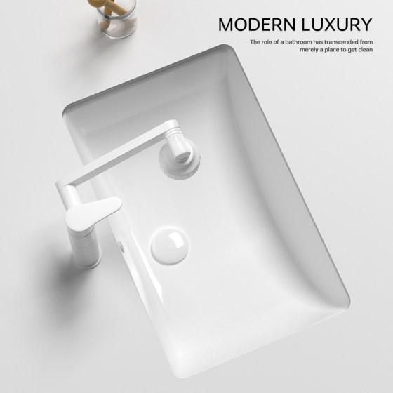 台下盆嵌入式陶瓷方形平底洗手盆大容量洗脸盆阳台家用卫生间台盆