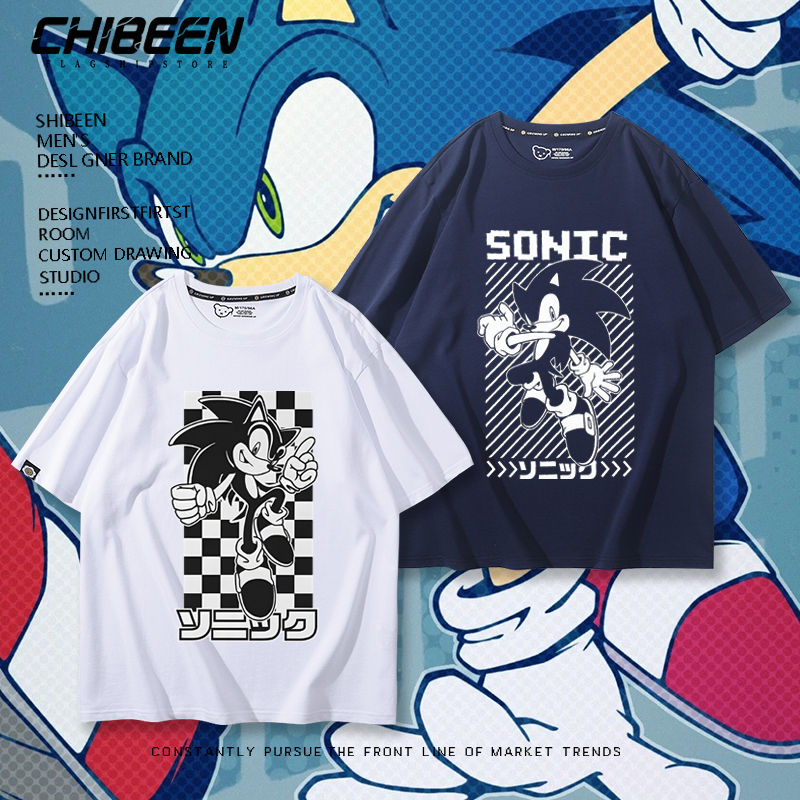 Sonic the Hedgehog X Sonic Boy Collaboration Short Sleeve T-Shirt for Men and Women, Summer American Retro Trendy Brand Top Sonic the Hedgehog X Sonic Boy Collaboration Short Sleeve T-Shirt for Men and Women, Summer American Retro Trendy Brand Top