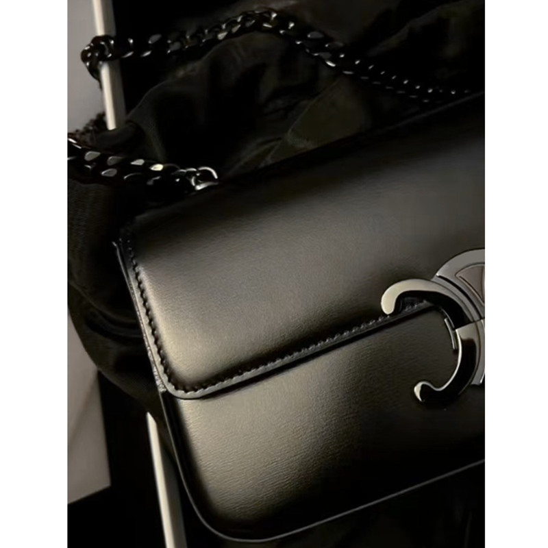 Black Chain Bag for Women, Genuine Leather Underarm Bag, Single Shoulder Lock Buckle Small Bag, Summer Small Square Bag, Summer Mini Phone Bag